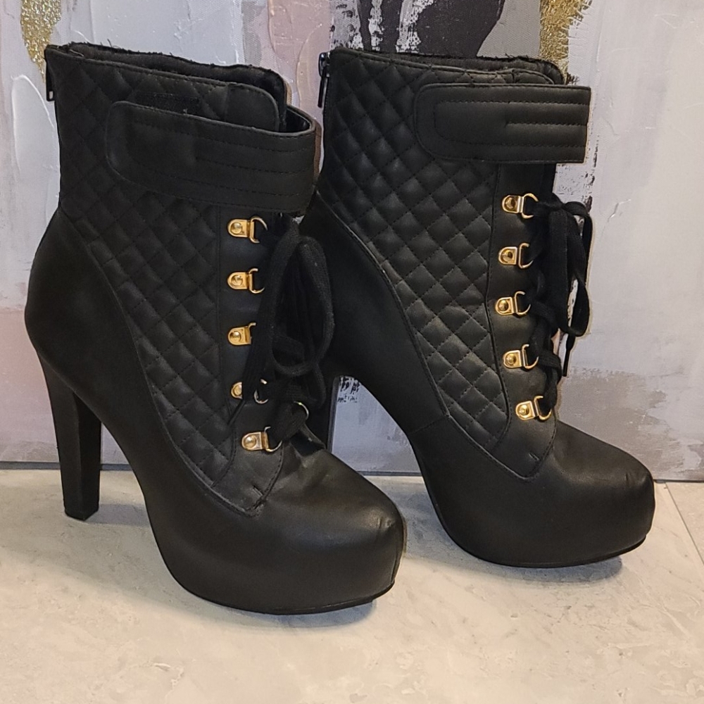 Black and Gold Quilted Bootie